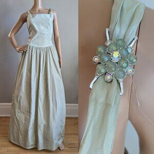 Vintage Y2K JM for Gunne Sax Green Prom Gown Maxi Dress Iridescent Size 11/12